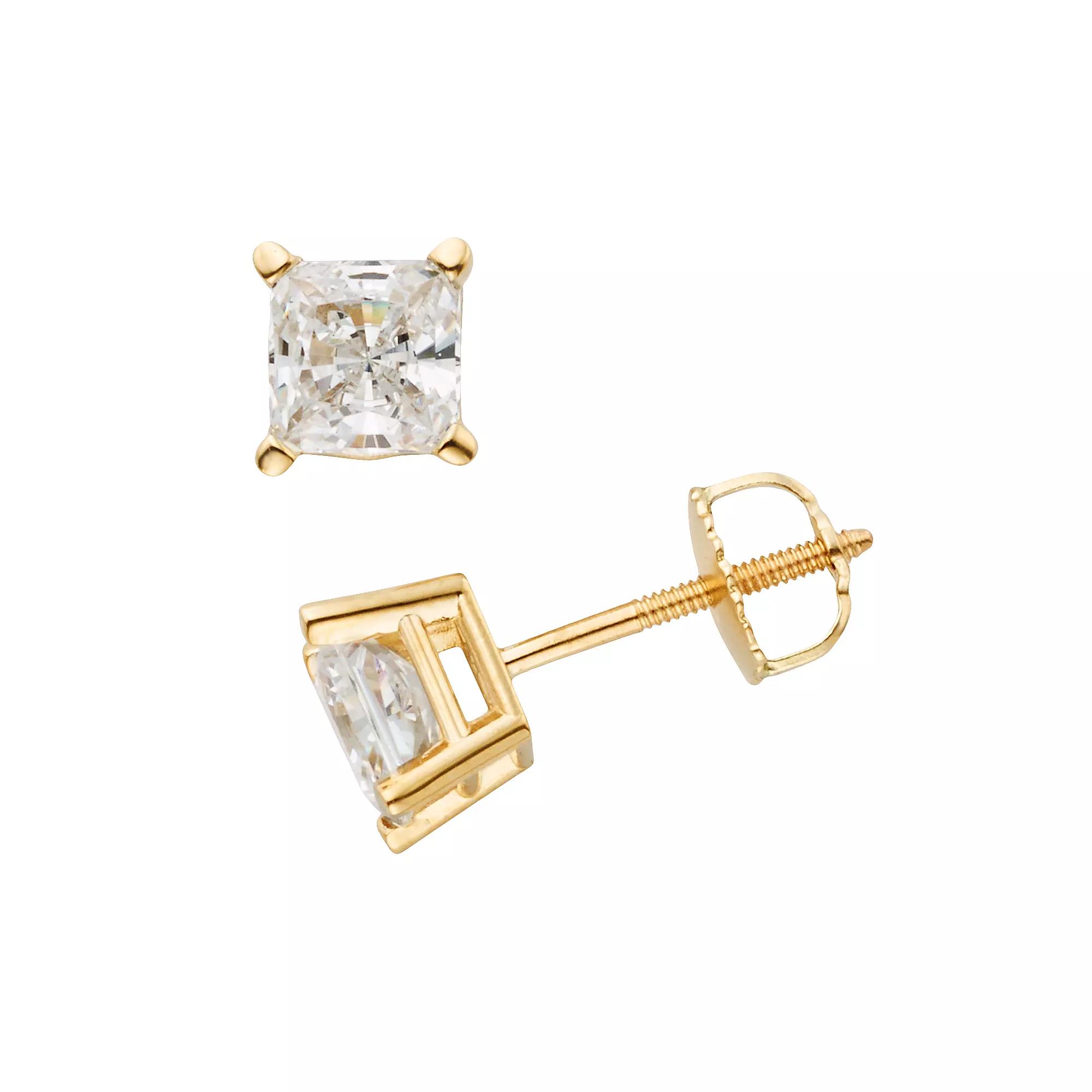 The Regal Collection 14k Gold 1 1/2-ct. T.W. IGL Certified Princess-Cut Diamond Solitaire Earrings, Womens, White Product Image