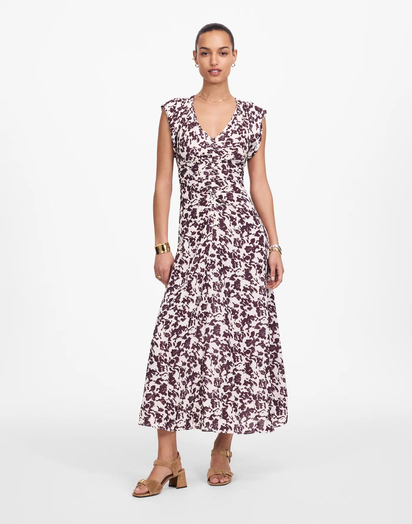 Ruched Flutter Sleeve Midi Dress Product Image