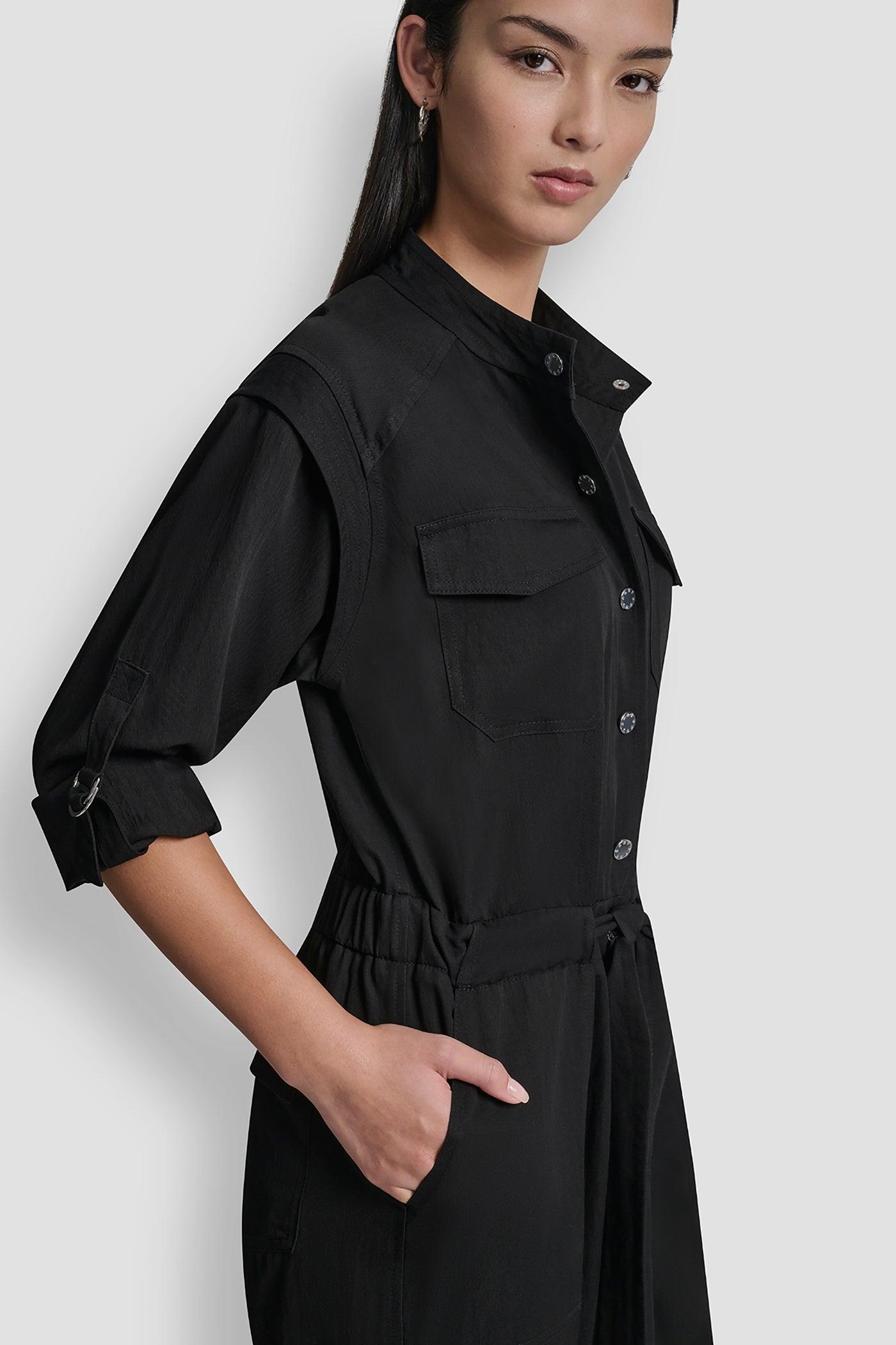 COLLARLESS BUTTON-FRONT JUMPSUIT Product Image