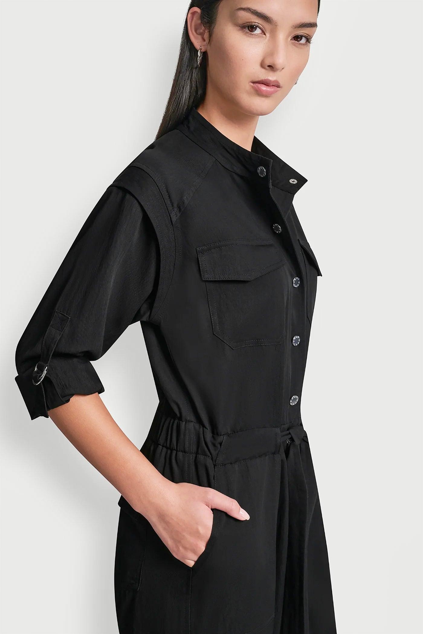 COLLARLESS BUTTON-FRONT JUMPSUIT Product Image