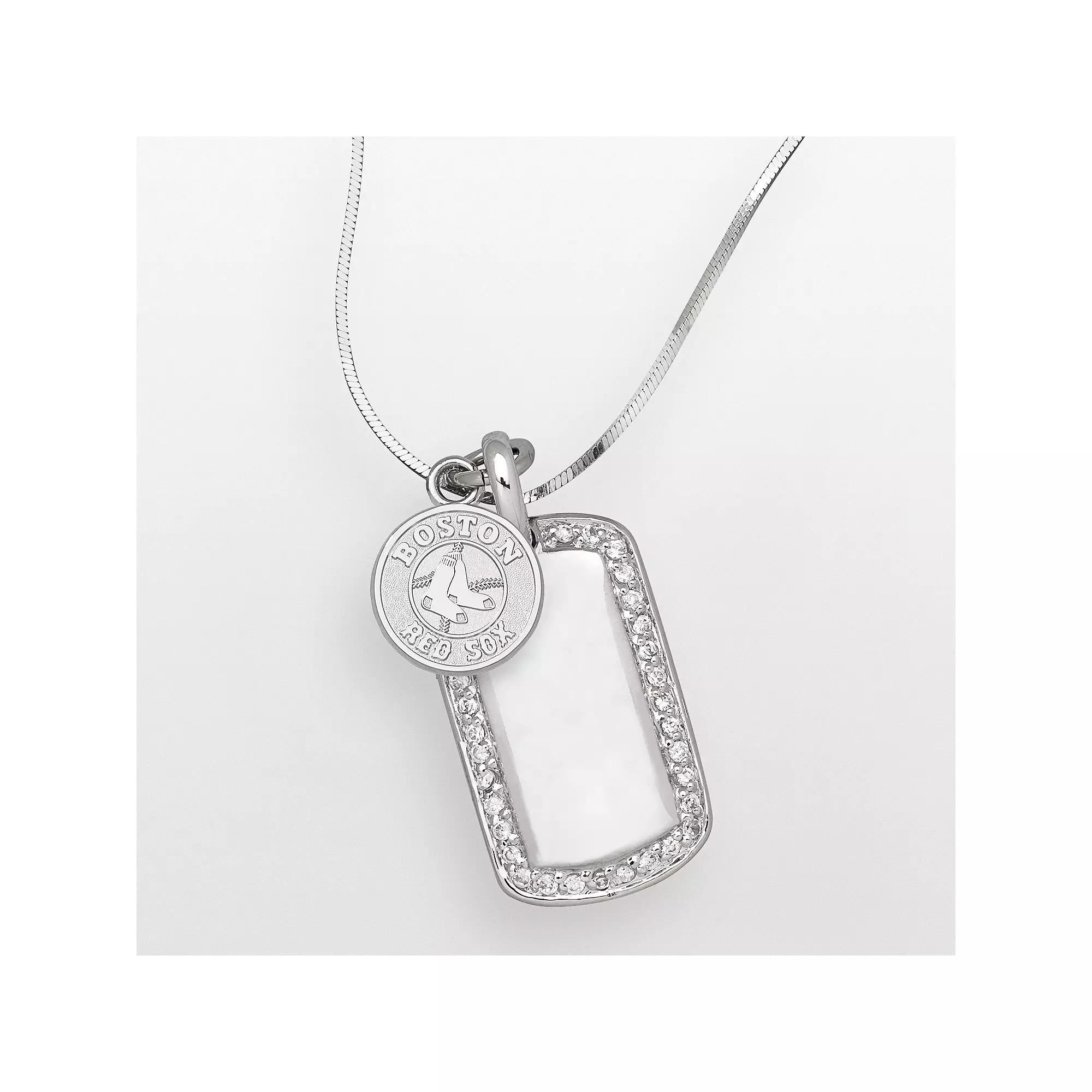 LogoArt Boston Red Sox Sterling Silver Cubic Zirconia Logo Dog Tag Pendant, Women's, Size: 18" Product Image