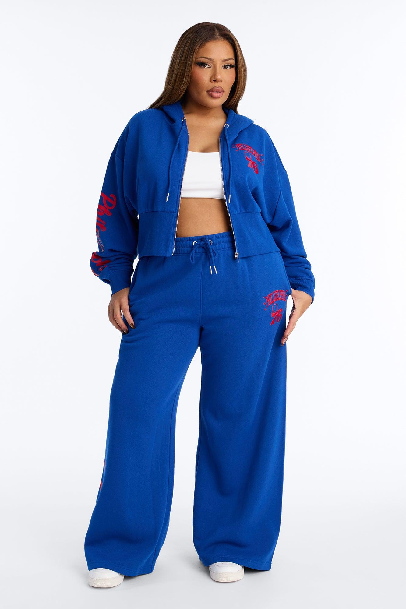 NBA Philadelphia 76ers Cropped Fleece Full Zip Hoodie - Royal Female Product Image
