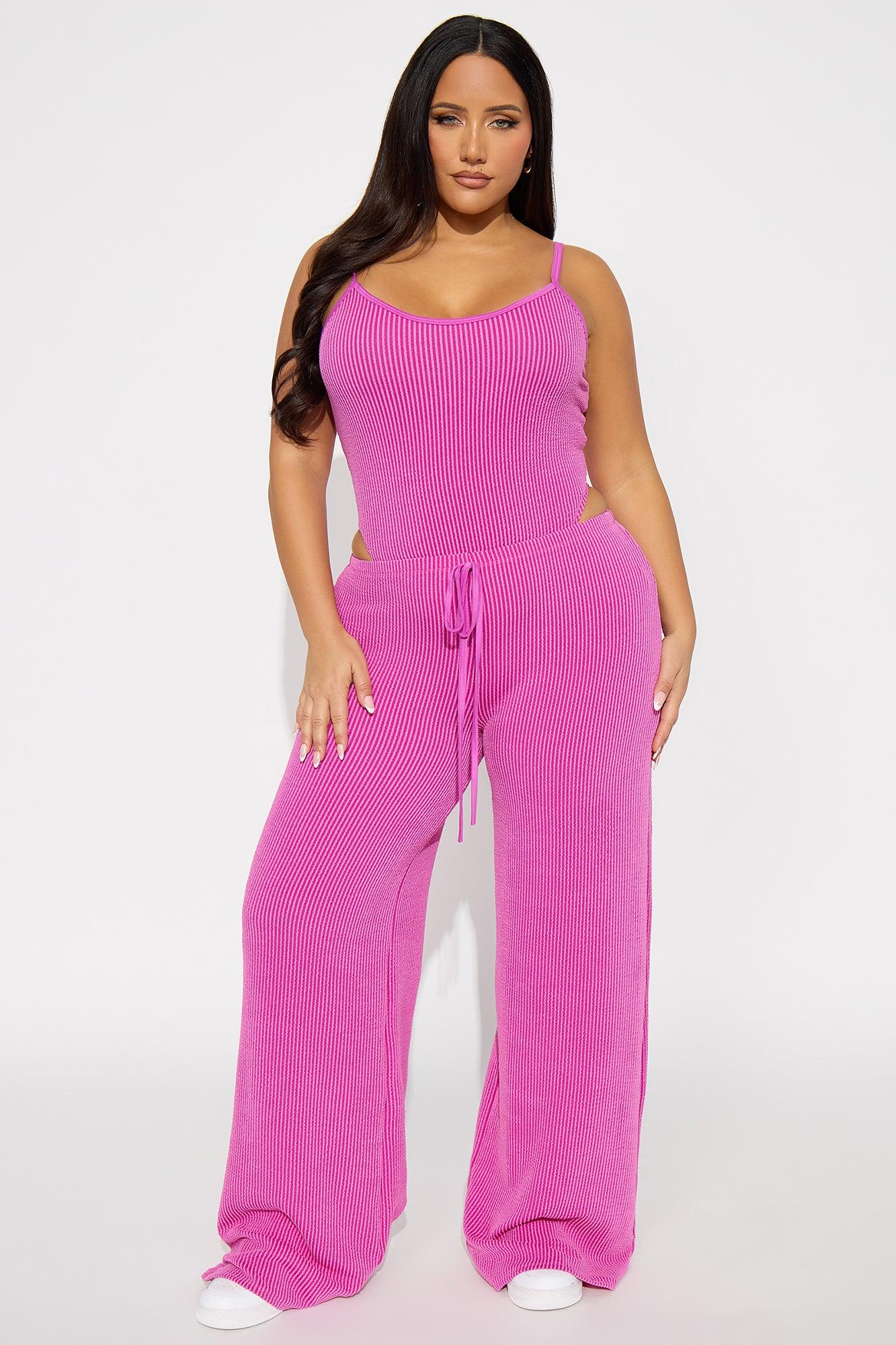 Paulette Ribbed Bodysuit Pant Set - Magenta Product Image