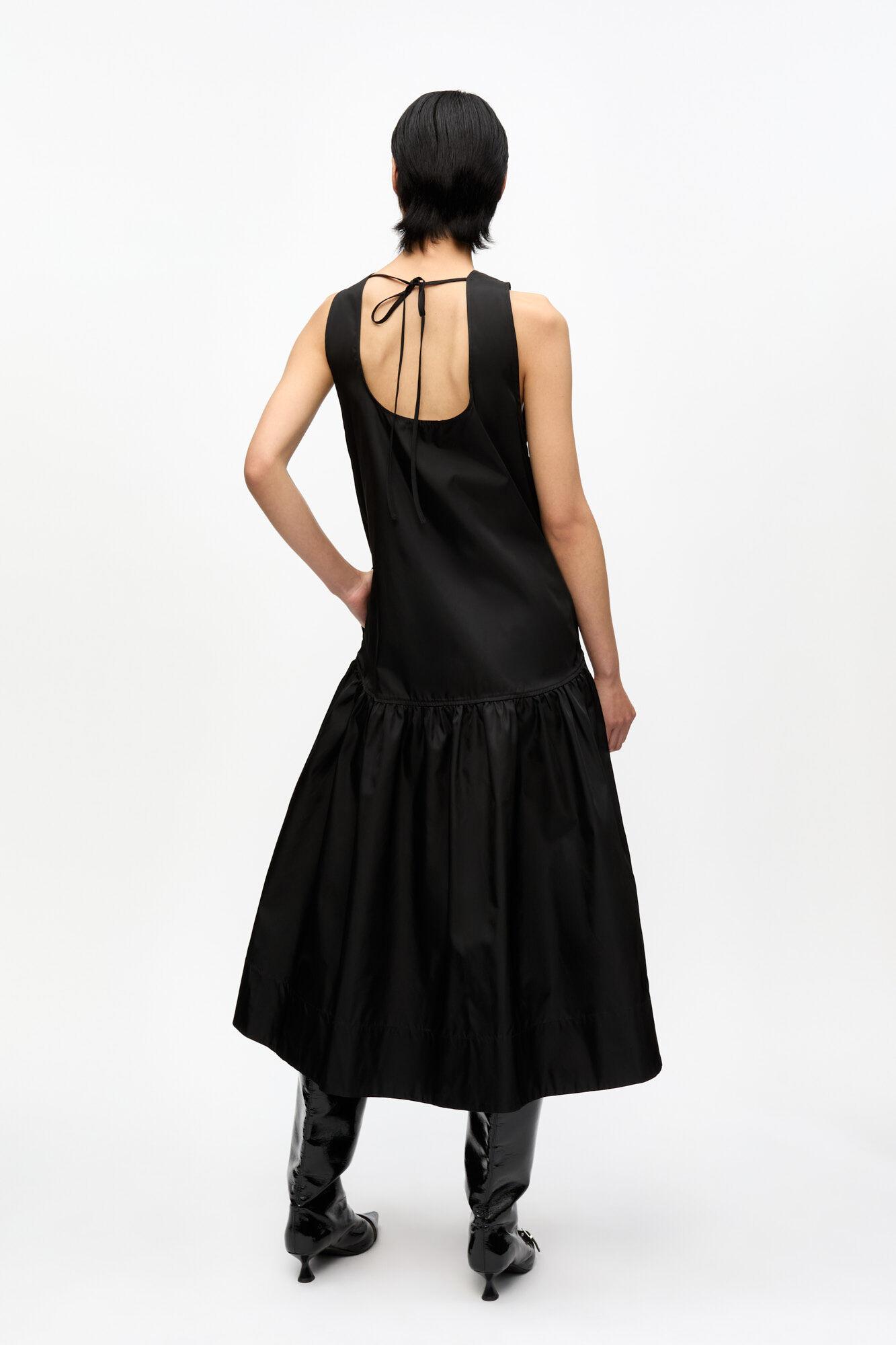 Black Duchesse Nylon Midi Dress Product Image
