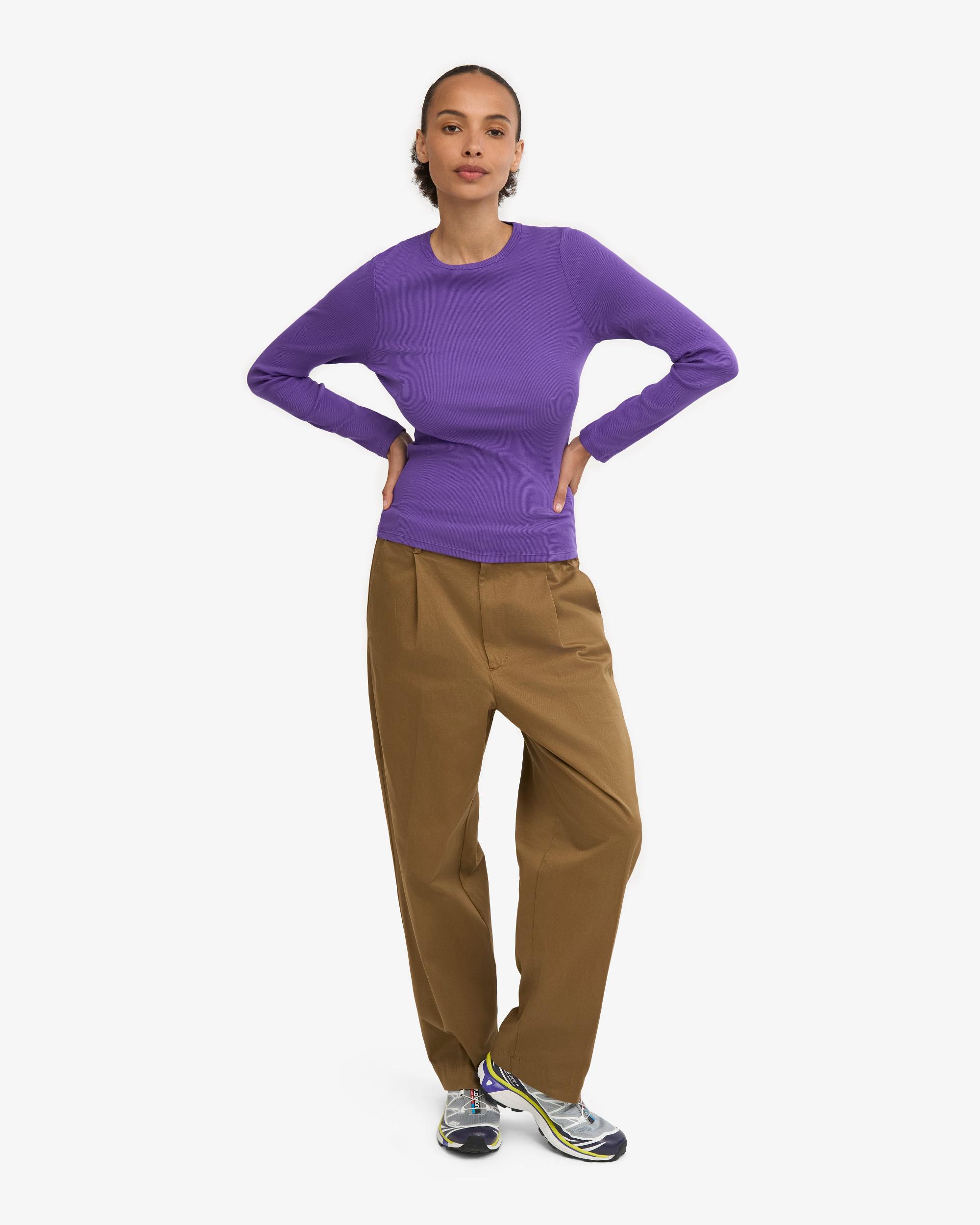 Women Organic Rib LS T-Shirt - Coffee Brown Product Image