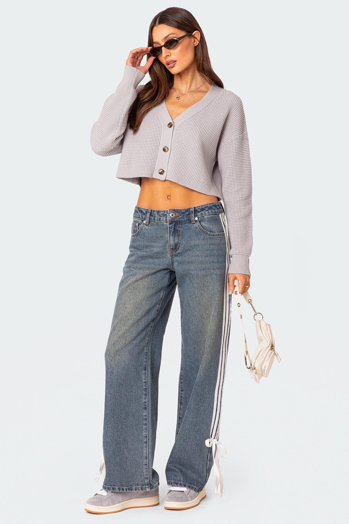 Oversized Waffle Knit Cropped Cardigan Product Image