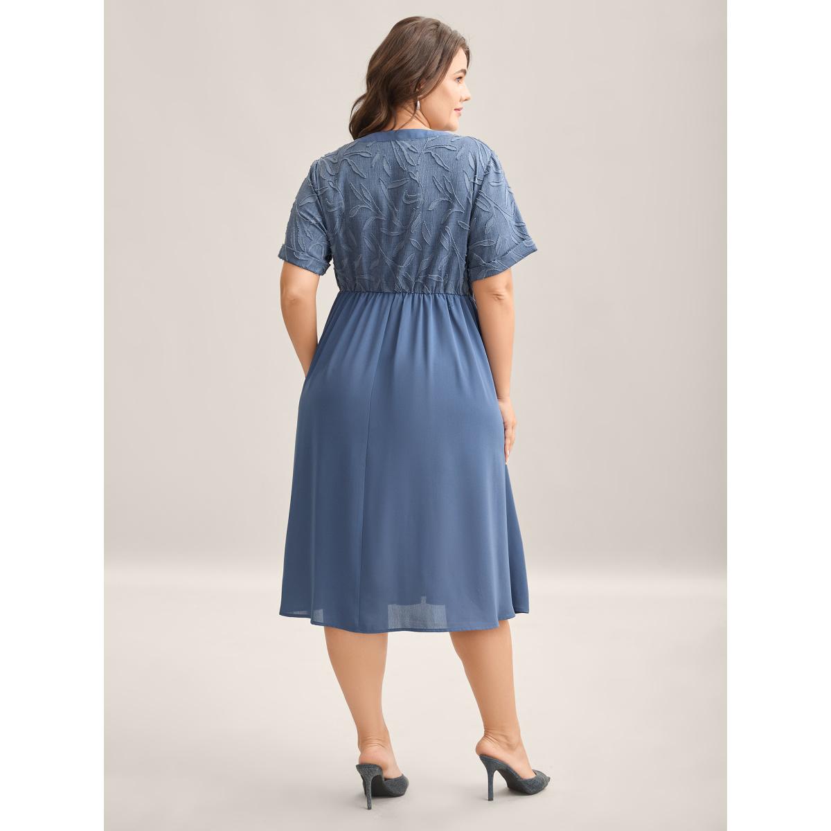 Plus Size Notched Collar Textured Pocket Midi Dress Cerulean Women Notched collar Short sleeve Curvy BloomChic 10/M Product Image