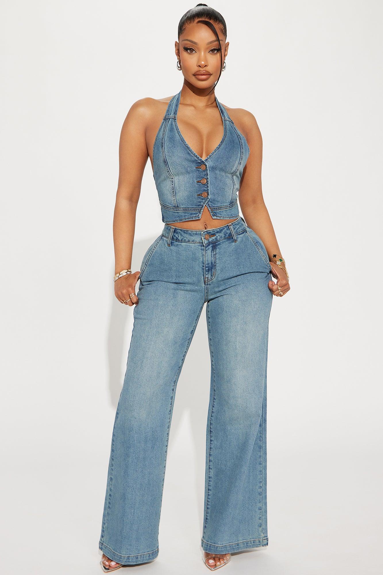 Delusional Denim Halter Top - Medium Wash Product Image