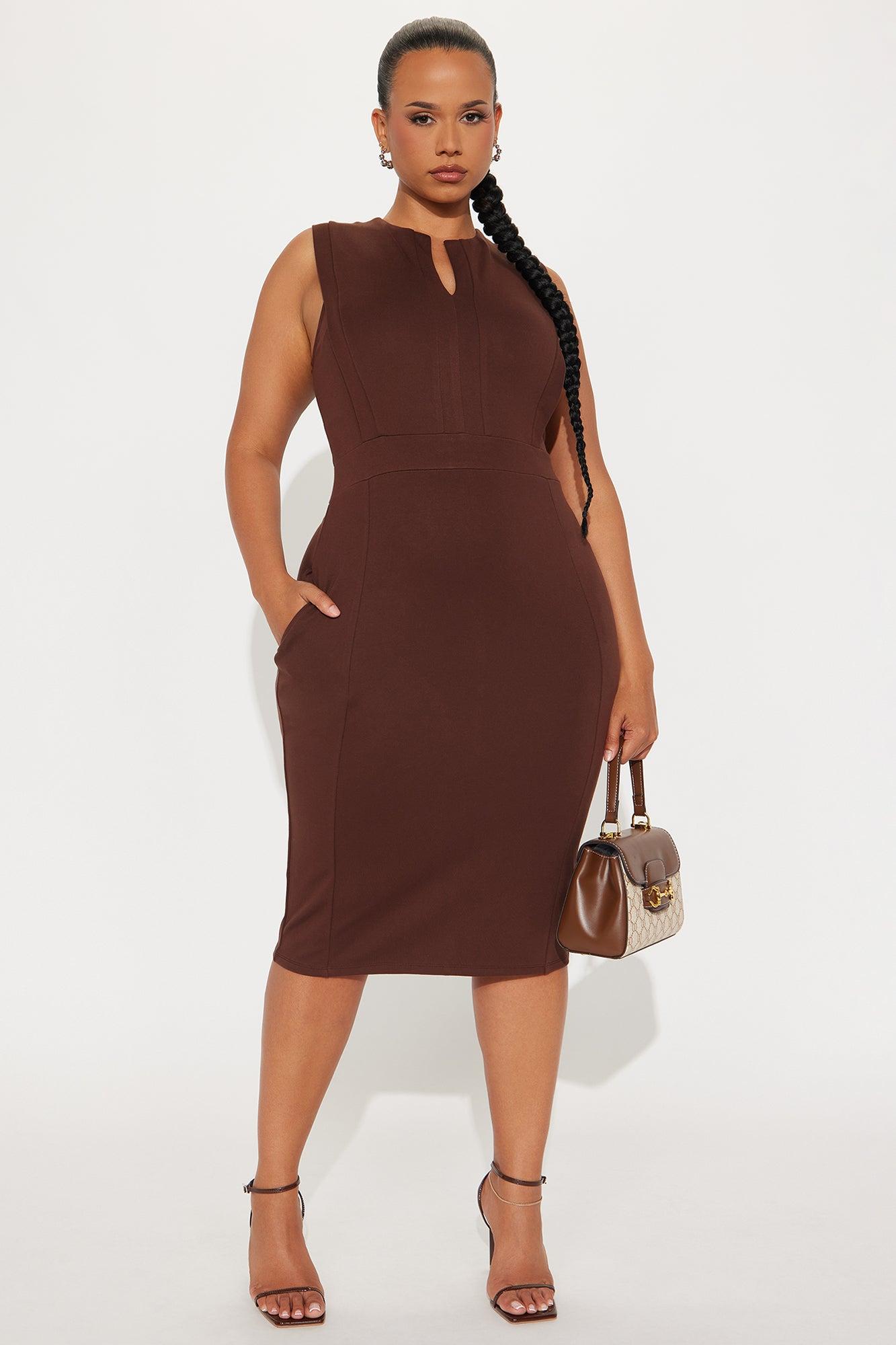 Cubicle Cutie Midi Dress - Chocolate Female Product Image