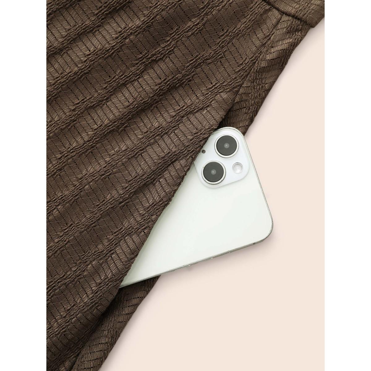 Plus Size Plain Textured Mock Neck Midi Dress DarkBrown Women Resort Texture Mock Neck Short sleeve Curvy BloomChic 28/5X Product Image