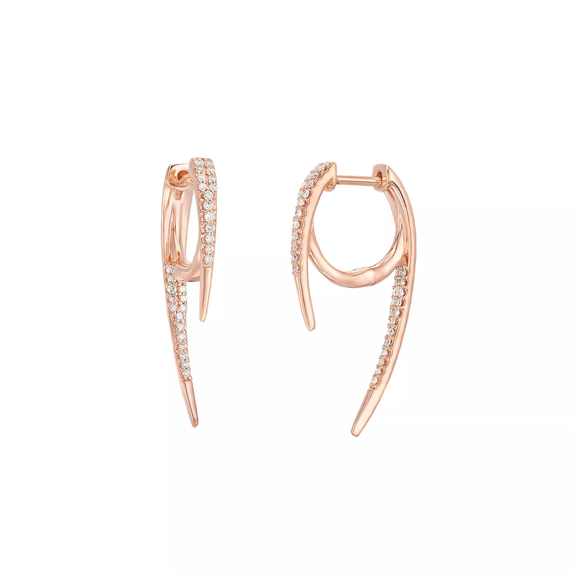 Gemminded 10k Rose Gold 1/4 Carat T.W. Diamond Curved Bar Earrings, Women's Product Image