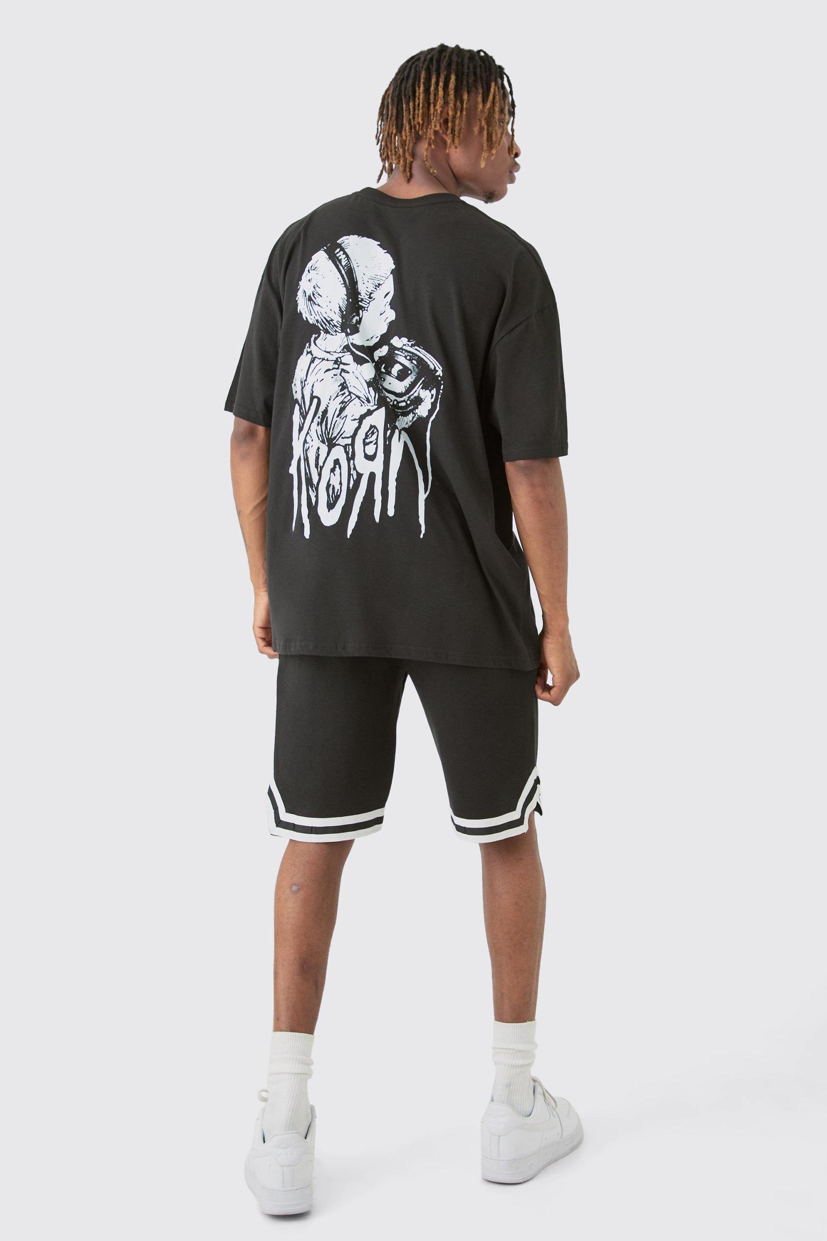 Tall Oversized Korn License T-shirt In Black | boohooMAN USA Product Image