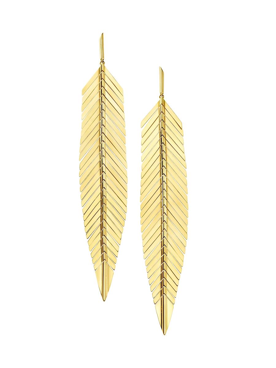 Womens Feather 18K Gold Feather Drop Earrings Product Image