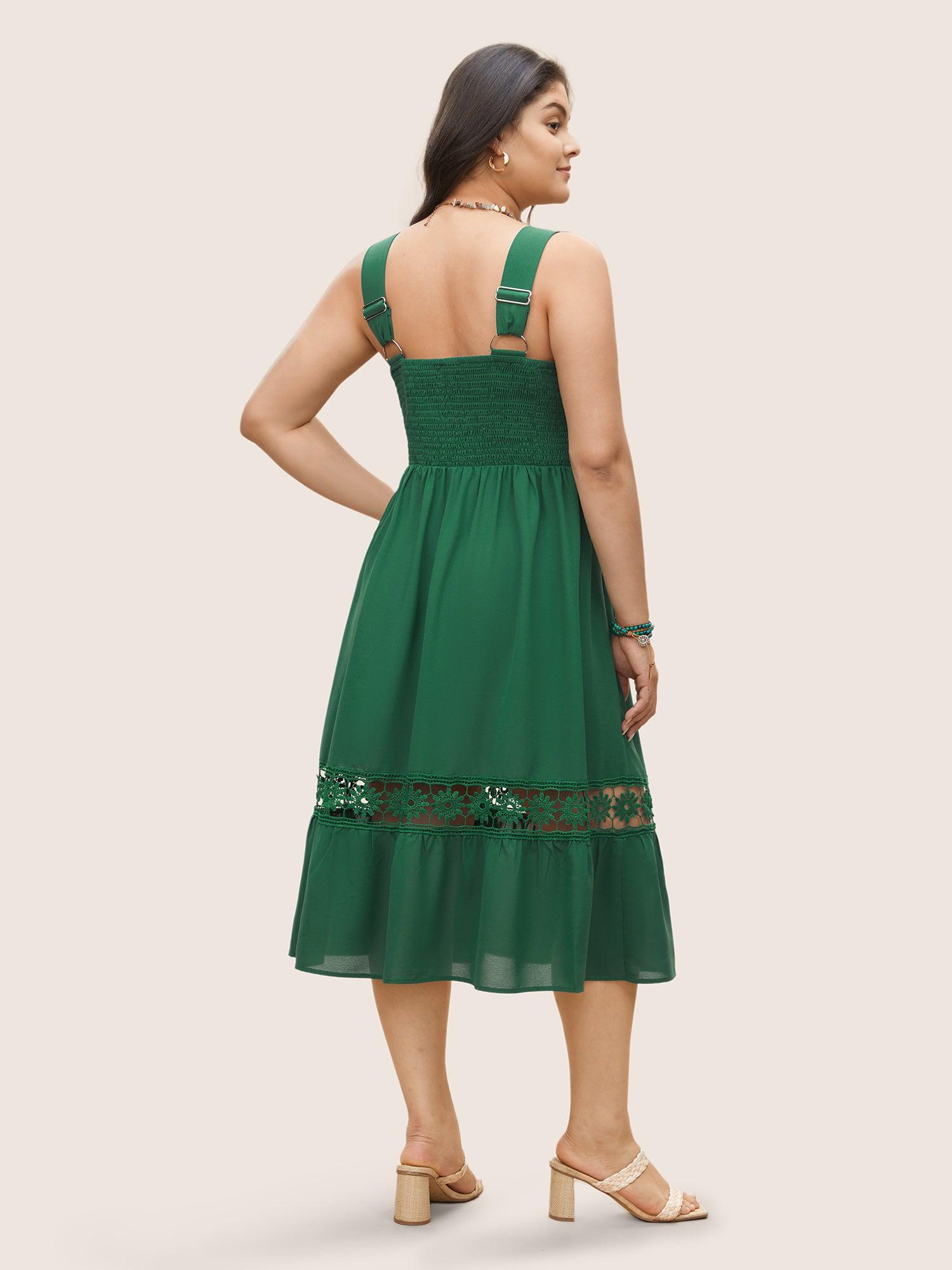 Plain Elastic Waist Cut Out Lace Patchwork Dress Female Product Image