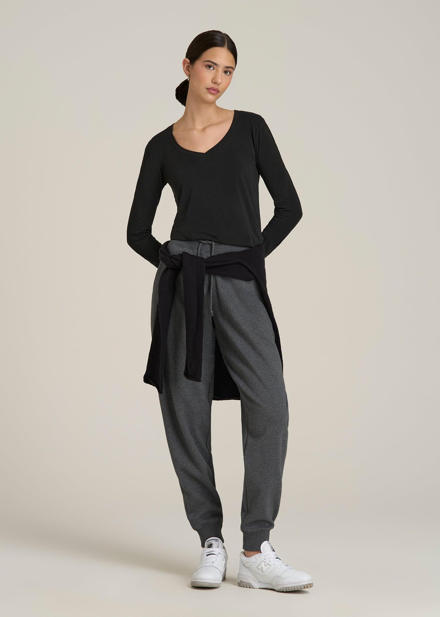 Long Sleeve Scoop V-Neck Tee Shirt for Tall Women in Merlot Female Product Image