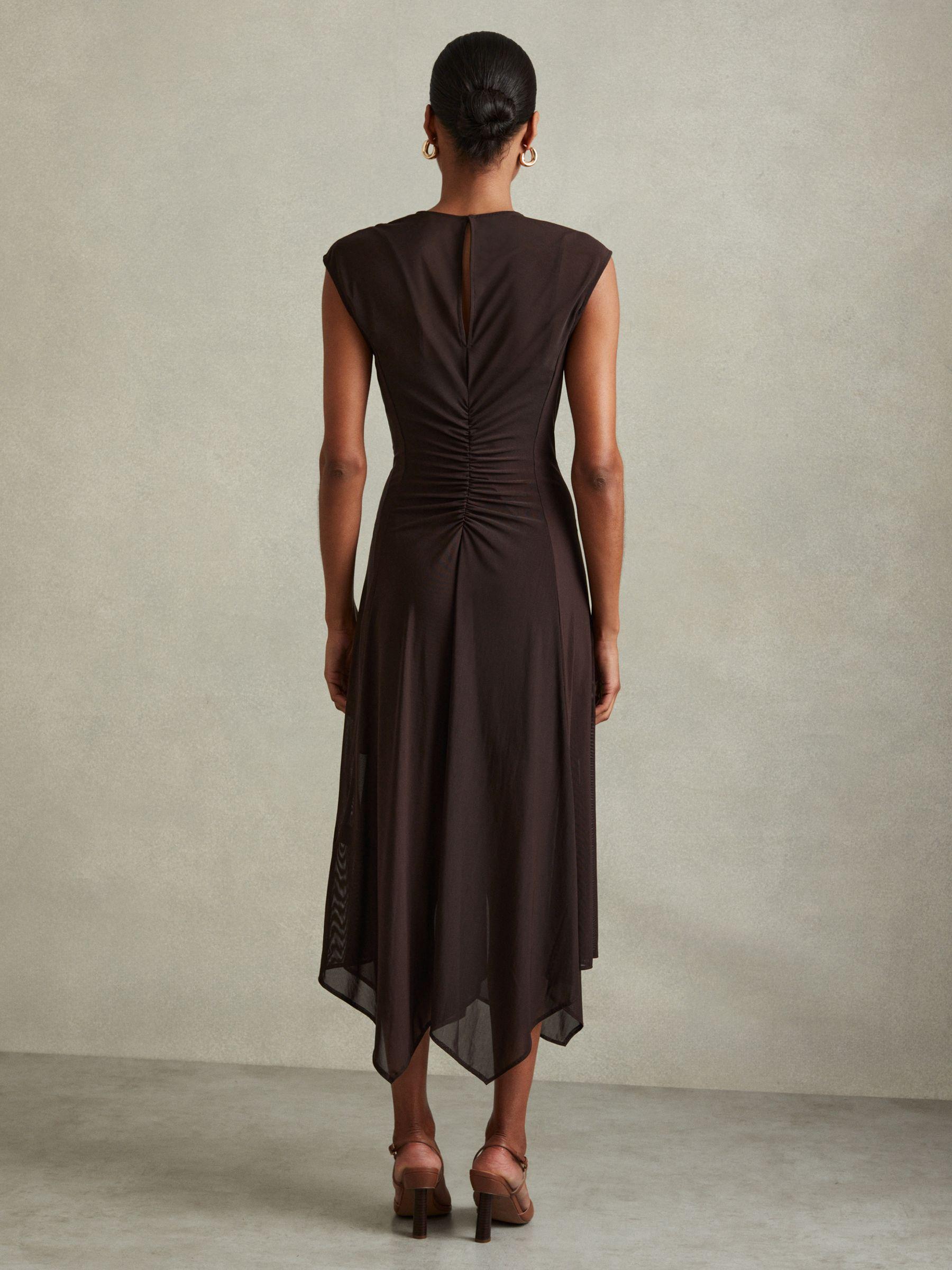 Mesh Ruched Midi Dress in Chocolate Product Image