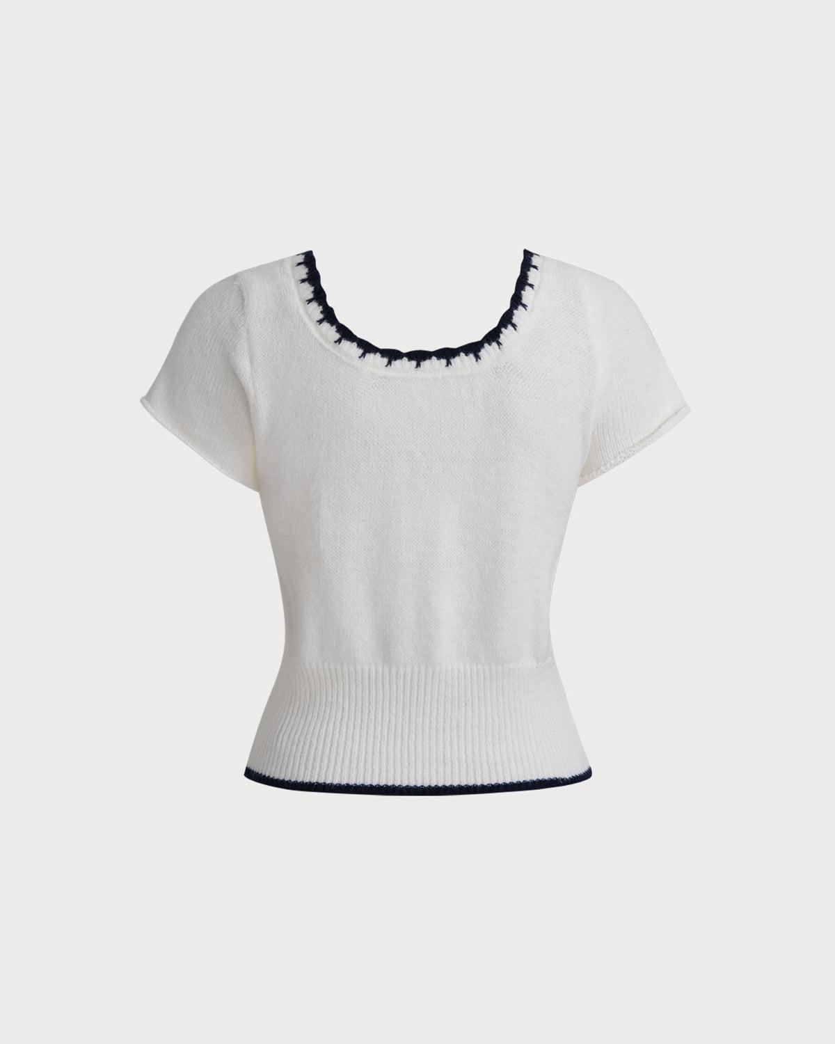 White Contrast Round Neck Tee Product Image
