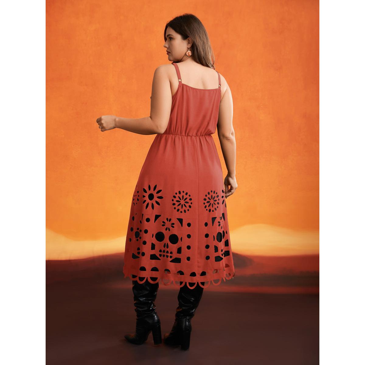 Plus Size Skull Burnout Cami Midi Dress OrangeRed Women Playful Contrast Party Curvy Bloomchic 12/L Product Image