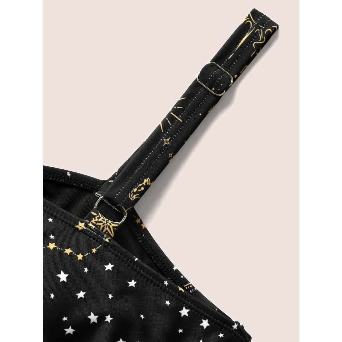 Plus Size Star & Sun Print Heart Neckline Crossover Swim Dress Women's Swimwear Black Beach Bodycon Heart neckline High stretch Curve Swim Dresses BloomChic 14-16/1X Product Image