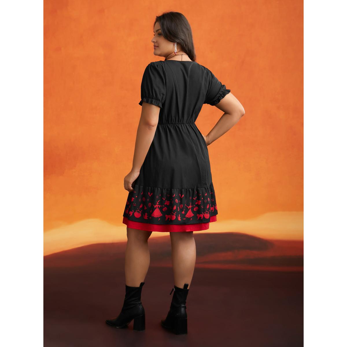 Plus Size Sweet Romance Heart Motif Midi Dress Black Women Cocktail Wraparound straps Party Curvy Bloomchic 12/L Product Image