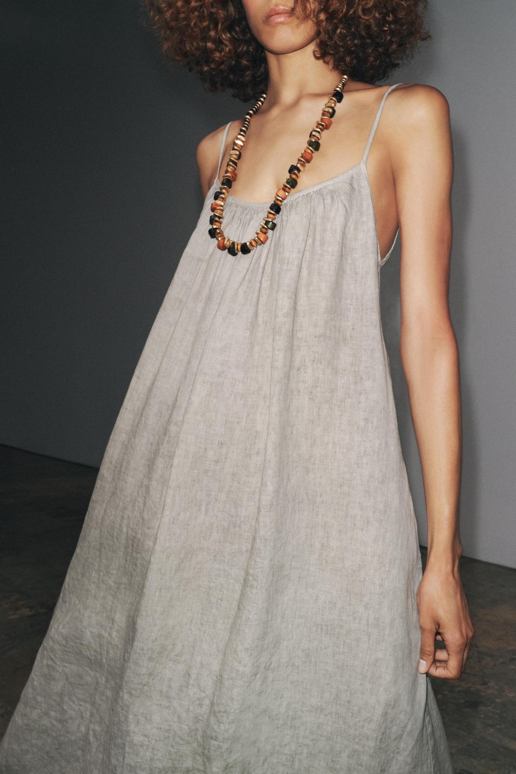 100% LINEN STRAPPY DRESS ZW COLLECTION Product Image