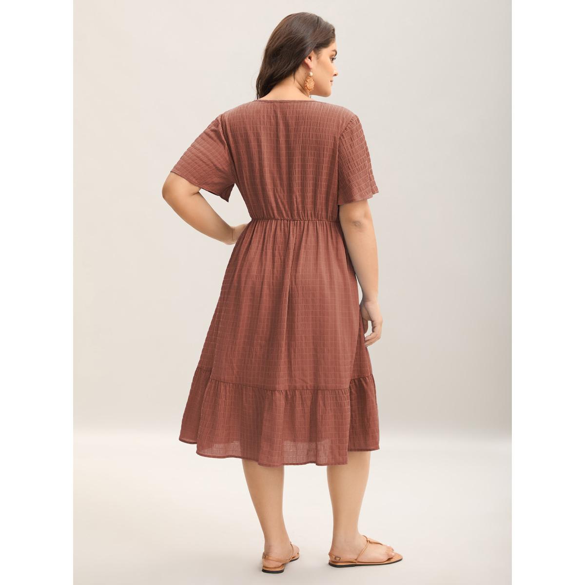 Plus Size Lace Textured Pockets Tiered Midi Dress Rust Women Boho V-neck Short sleeve Curvy BloomChic 18-20/2X Product Image