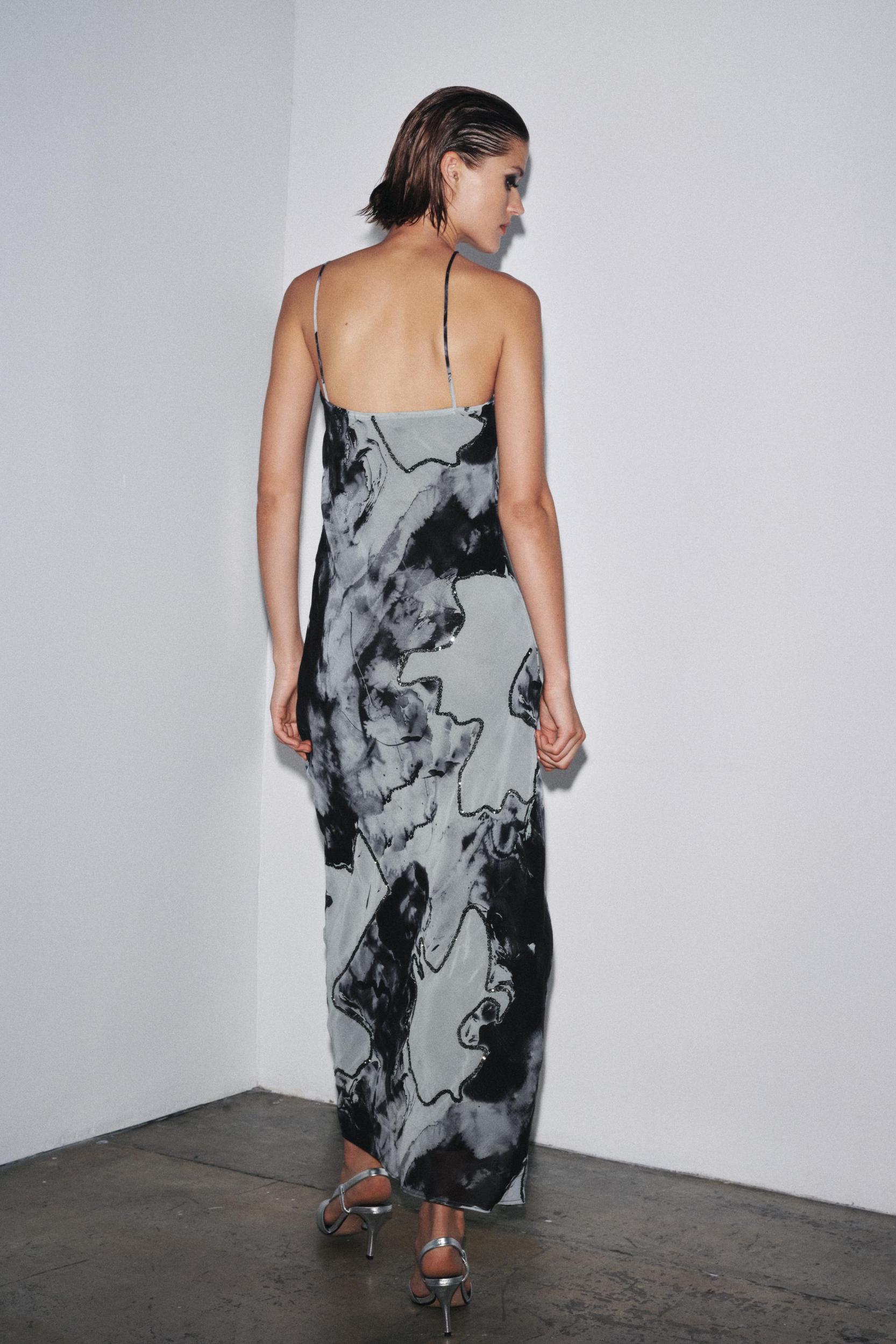 BEADED TIE-DYE HALTER DRESS Product Image