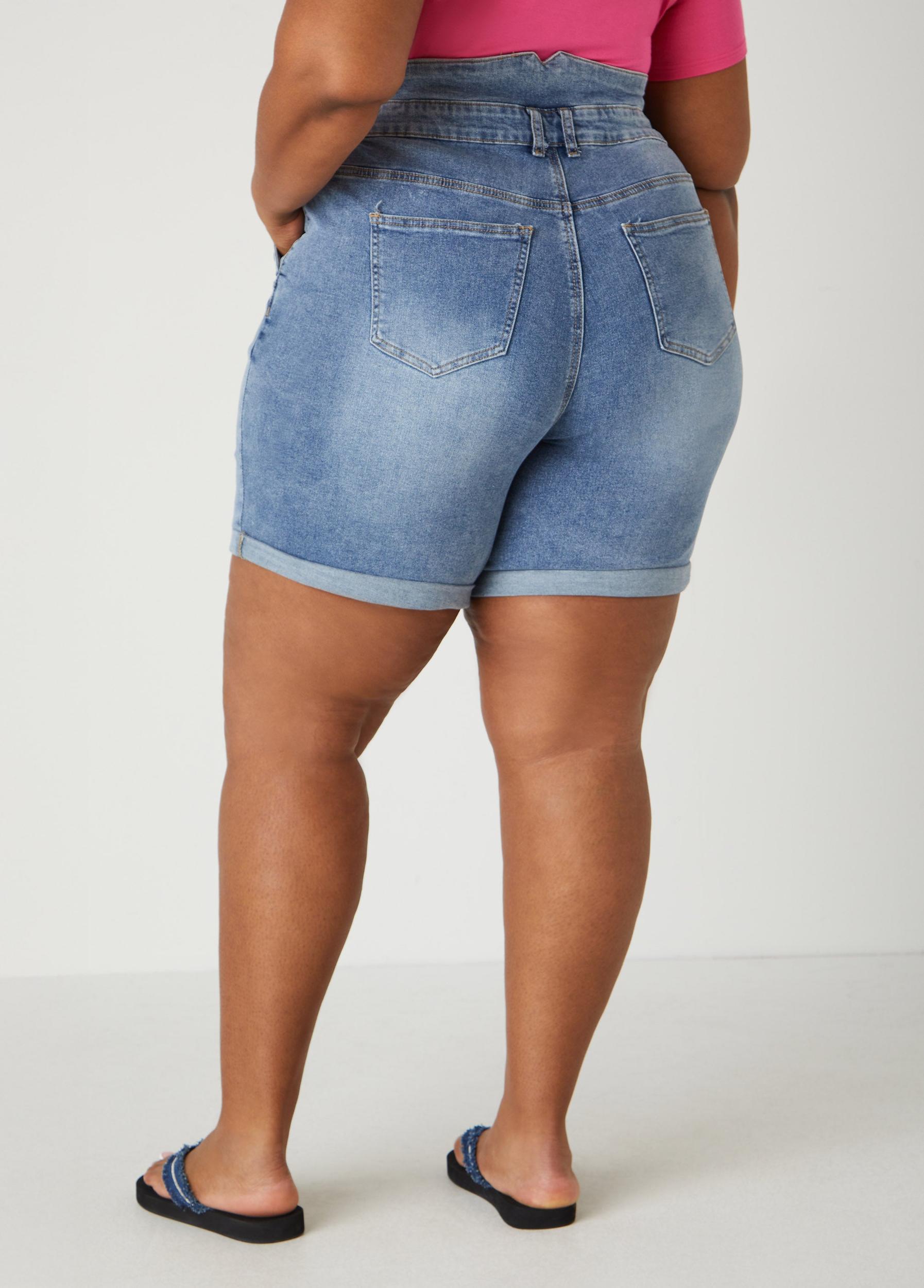 Cuffed High Waist Denim Shorts Product Image