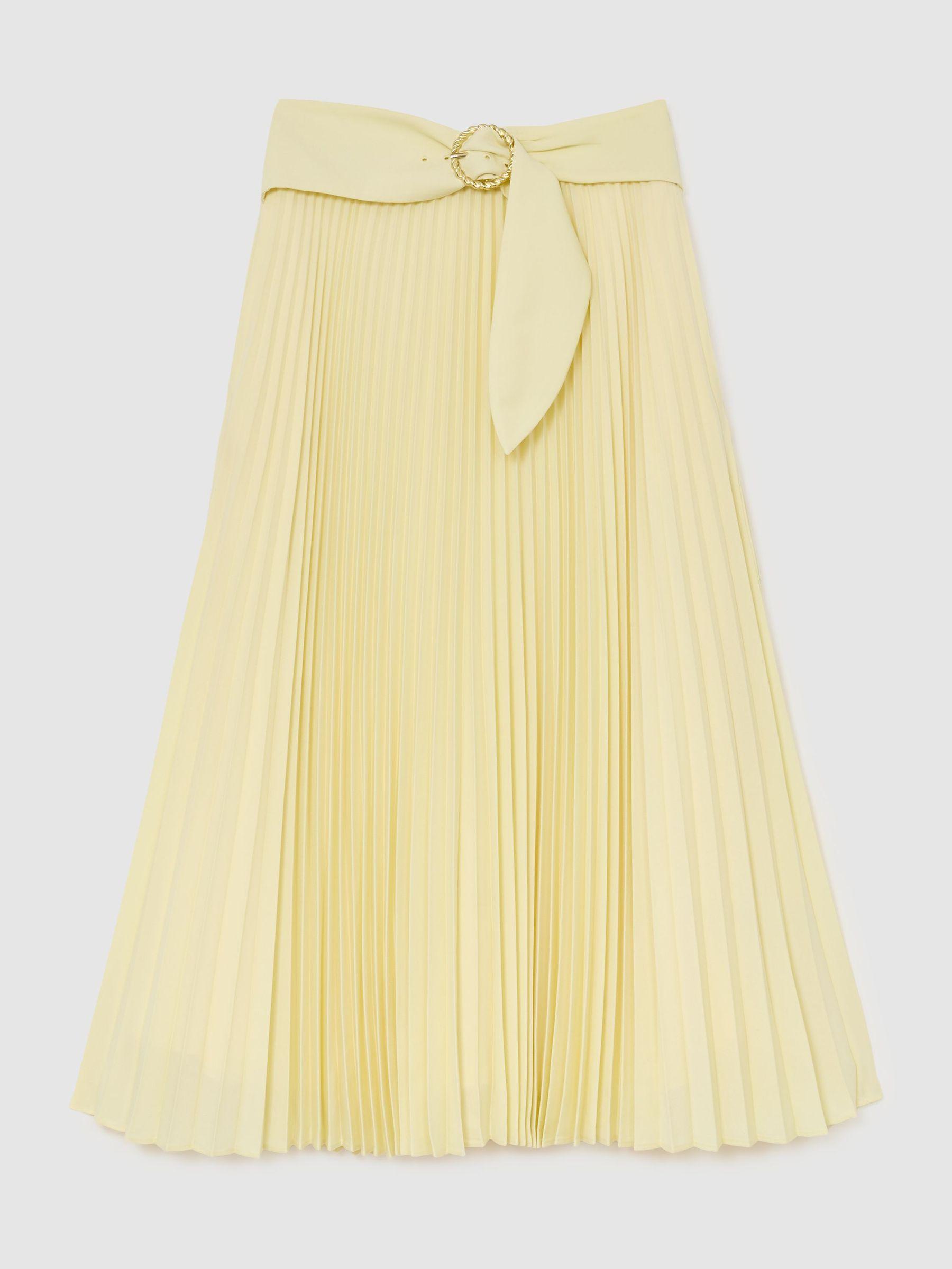 Pleated Belted Midi Skirt in Yellow Product Image