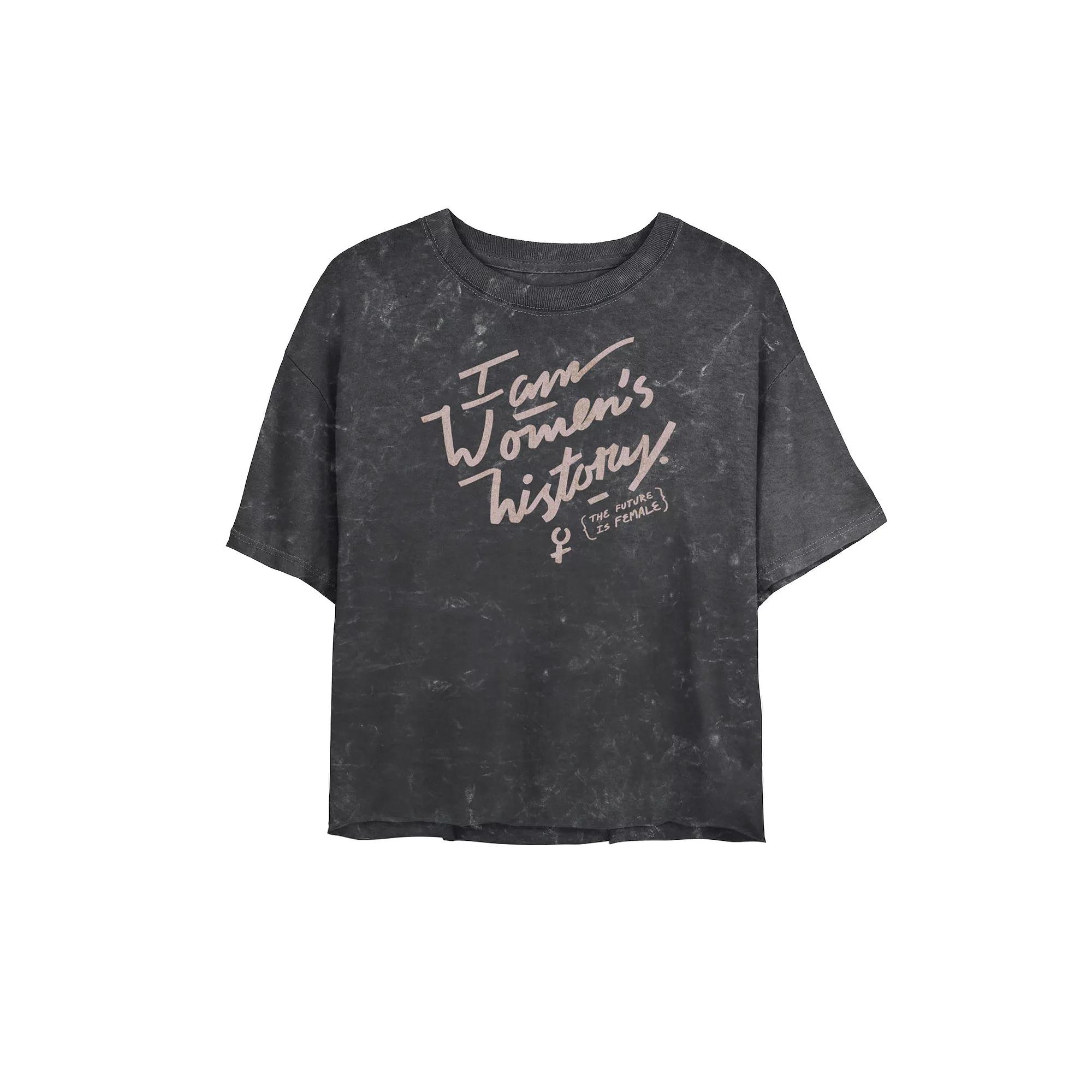 Juniors' Distress I Am Women's History The Future Is Female Mineral Wash Crop Tee, Girl's, Size: XXL, Black Product Image