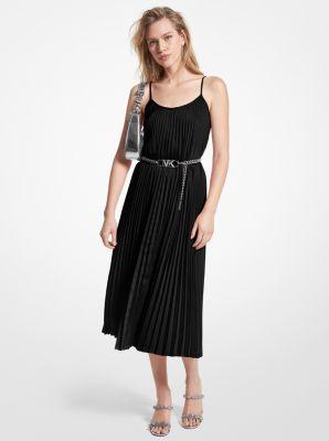 Pleated Satin Belted Slip Dress Product Image