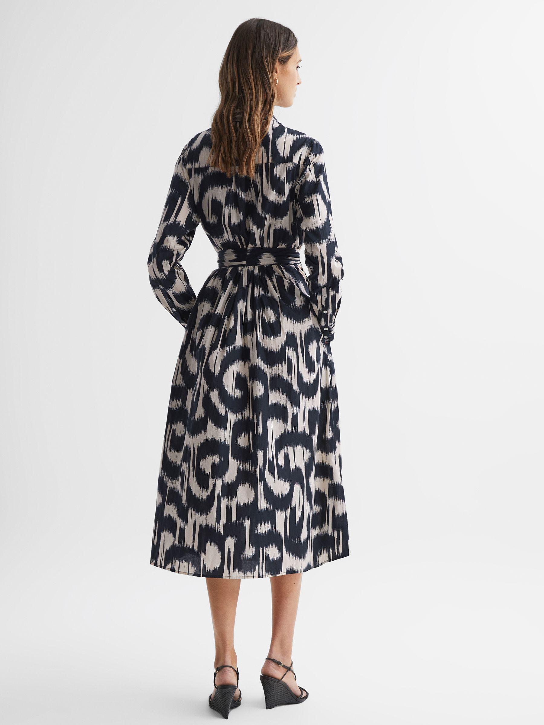 Printed Midi Dress in Black/Cream Product Image