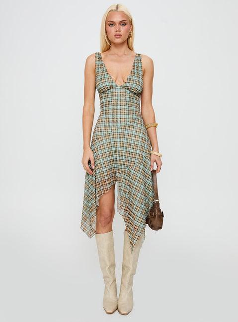 Blaize Asymmetrical Midi Dress Multi Check Product Image