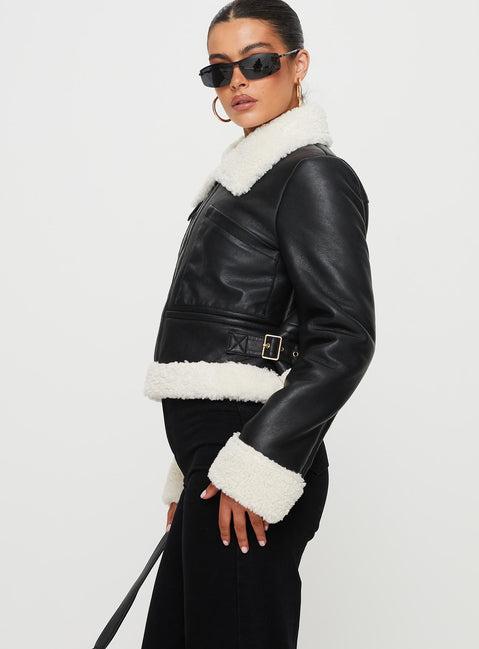 Mayella Shearling Faux Leather Jacket Black Product Image