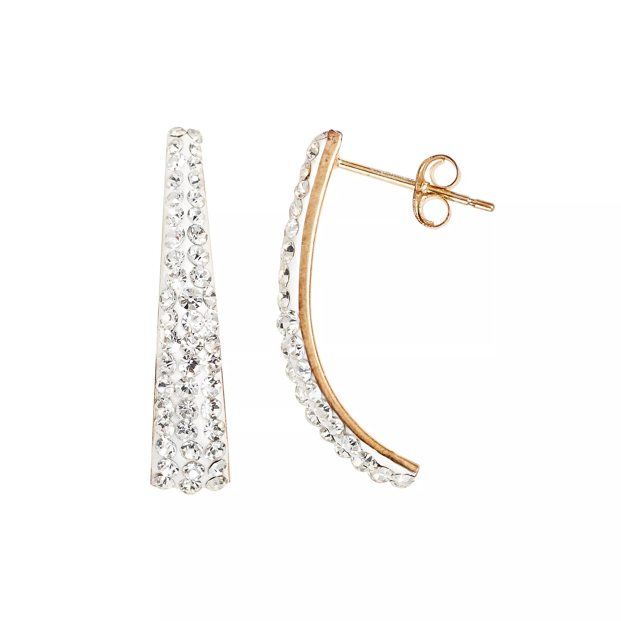 14k Gold-Bonded Sterling Silver Crystal J-Hoop Earrings, Women's, White Product Image
