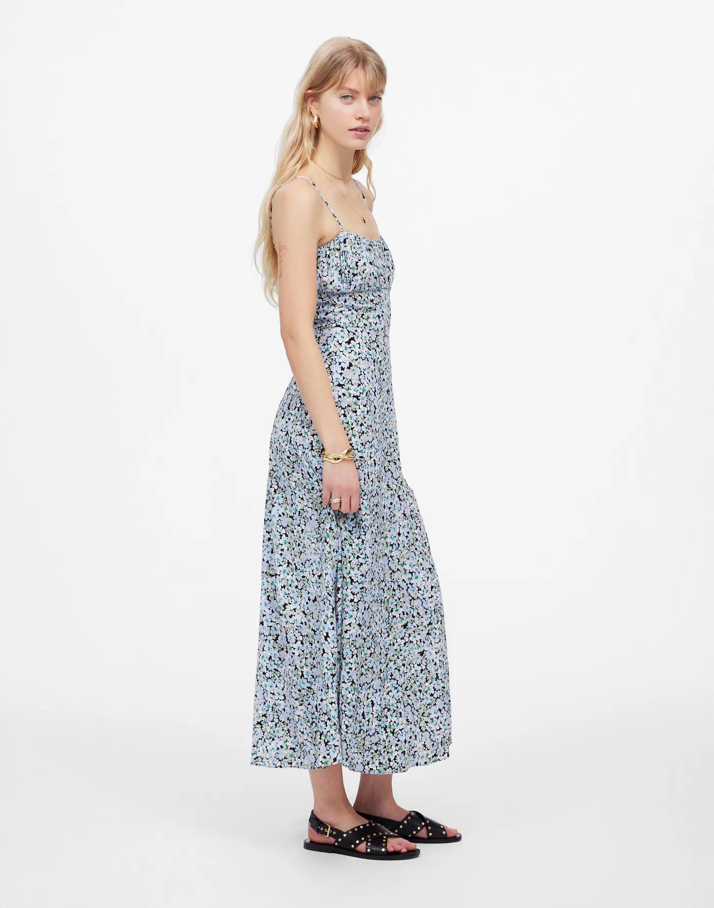 Ruched Sweetheart Sleeveless Midi Dress in Floral Product Image