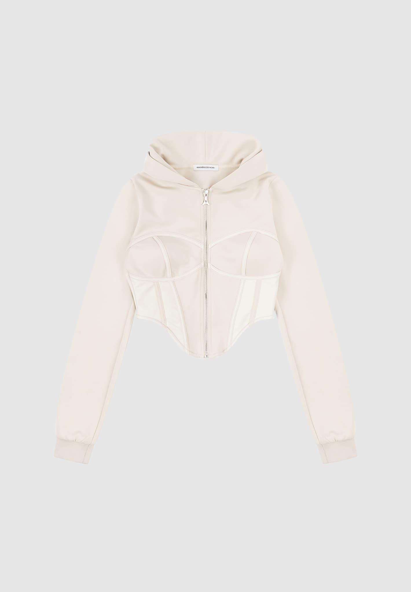 Corset Hoodie with Leather - Beige Female Product Image
