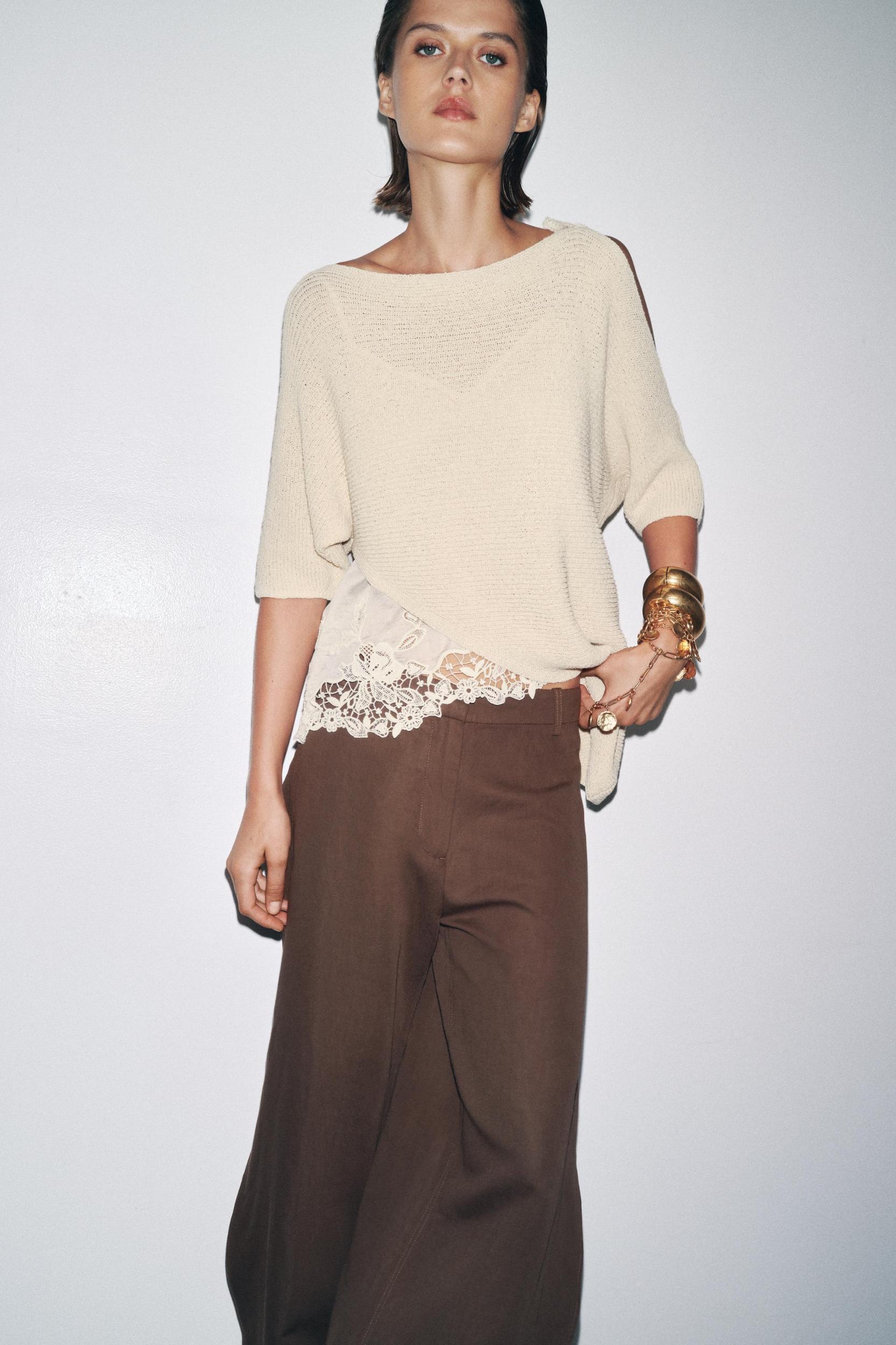 ASYMMETRICAL COMBINATION KNIT TOP Product Image