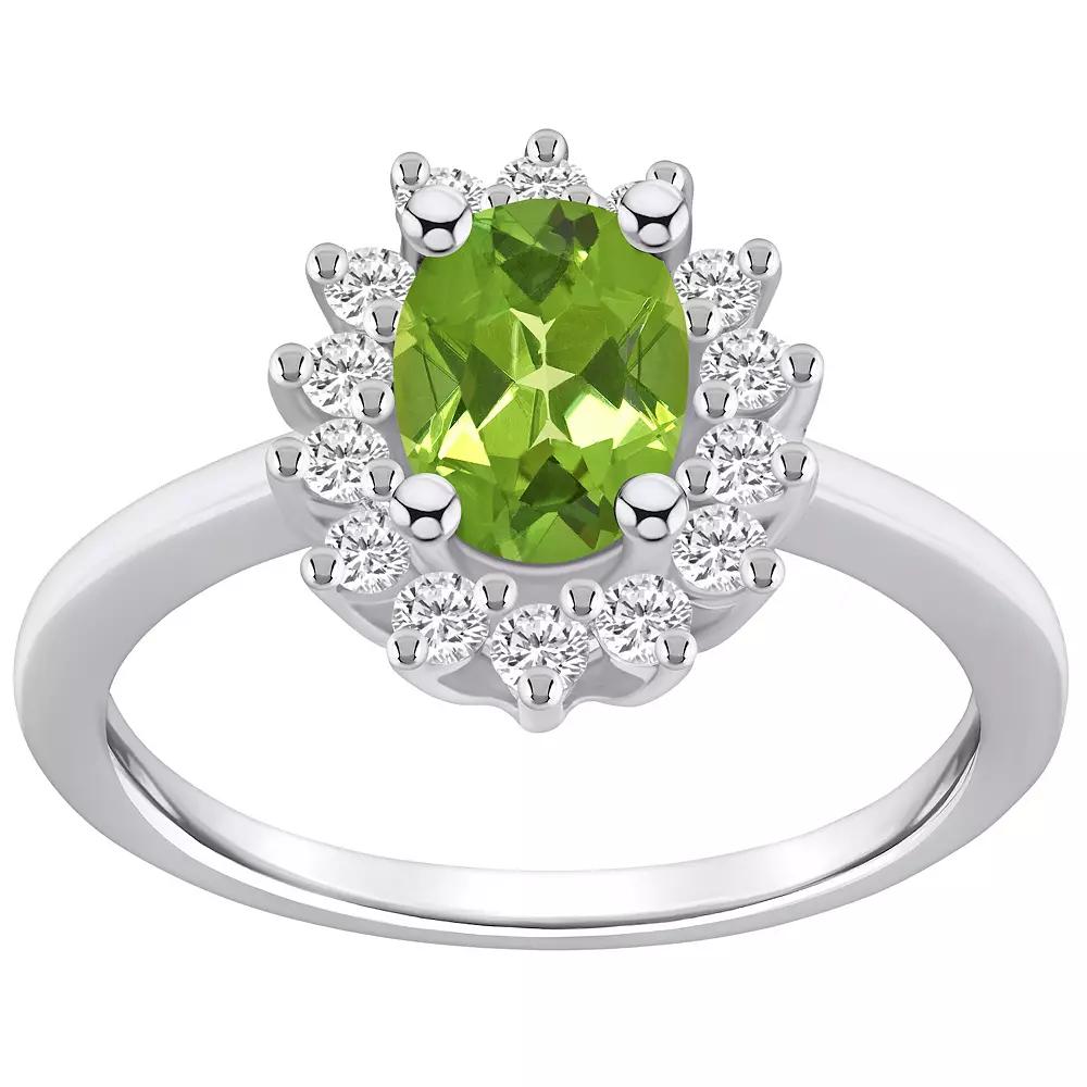 Alyson Layne 14k White Gold Oval Cut Peridot & 1/3 Carat T.W. Diamond Halo Ring, Women's, Size: 5, Green Product Image