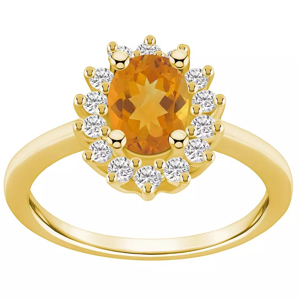 Alyson Layne 14k Gold Oval Cut Citine & 1/3 Carat T.W. Diamond Halo Ring, Women's, Size: 5, Orange Product Image