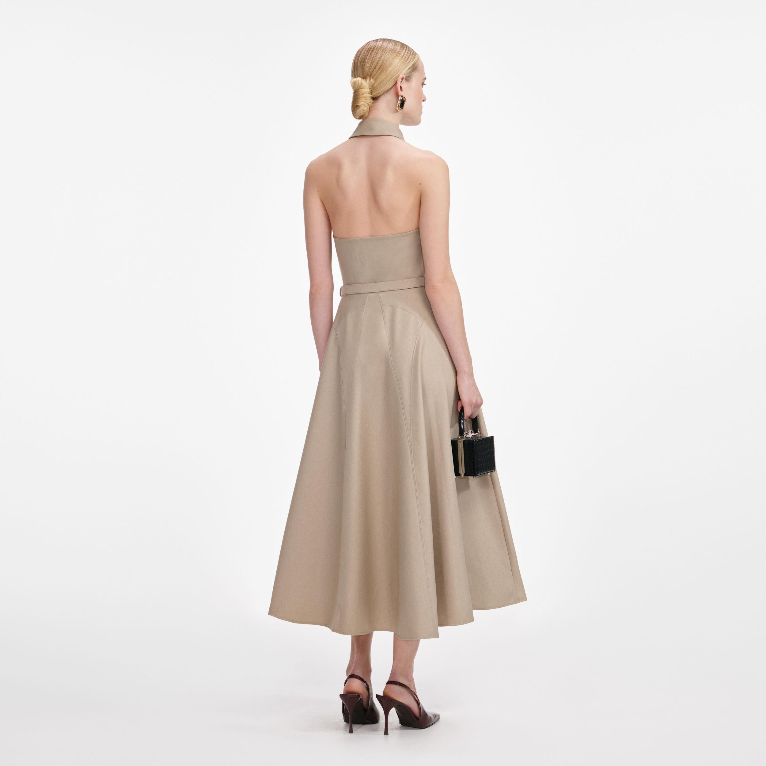 Beige Twill Midi Dress Product Image