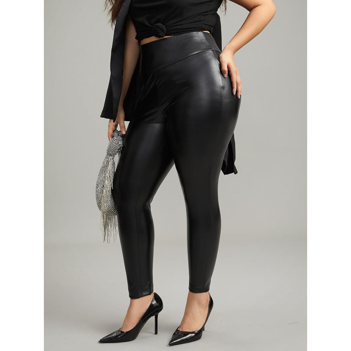 Plus Size PU Wideband Waist Skinny Leggings Women Black Glamour High stretch Skinny High Rise Going out Leggings BloomChic 30/6X Product Image