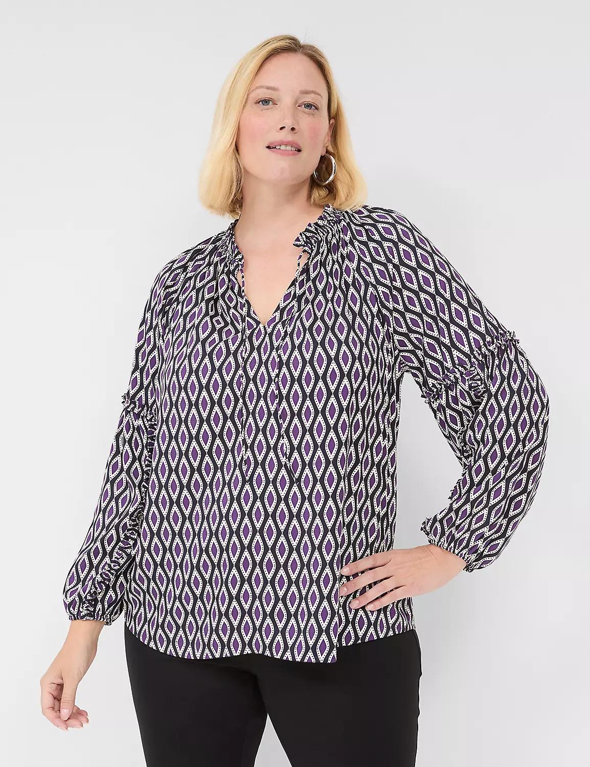 Ruffle Split-Neck Blouse Product Image