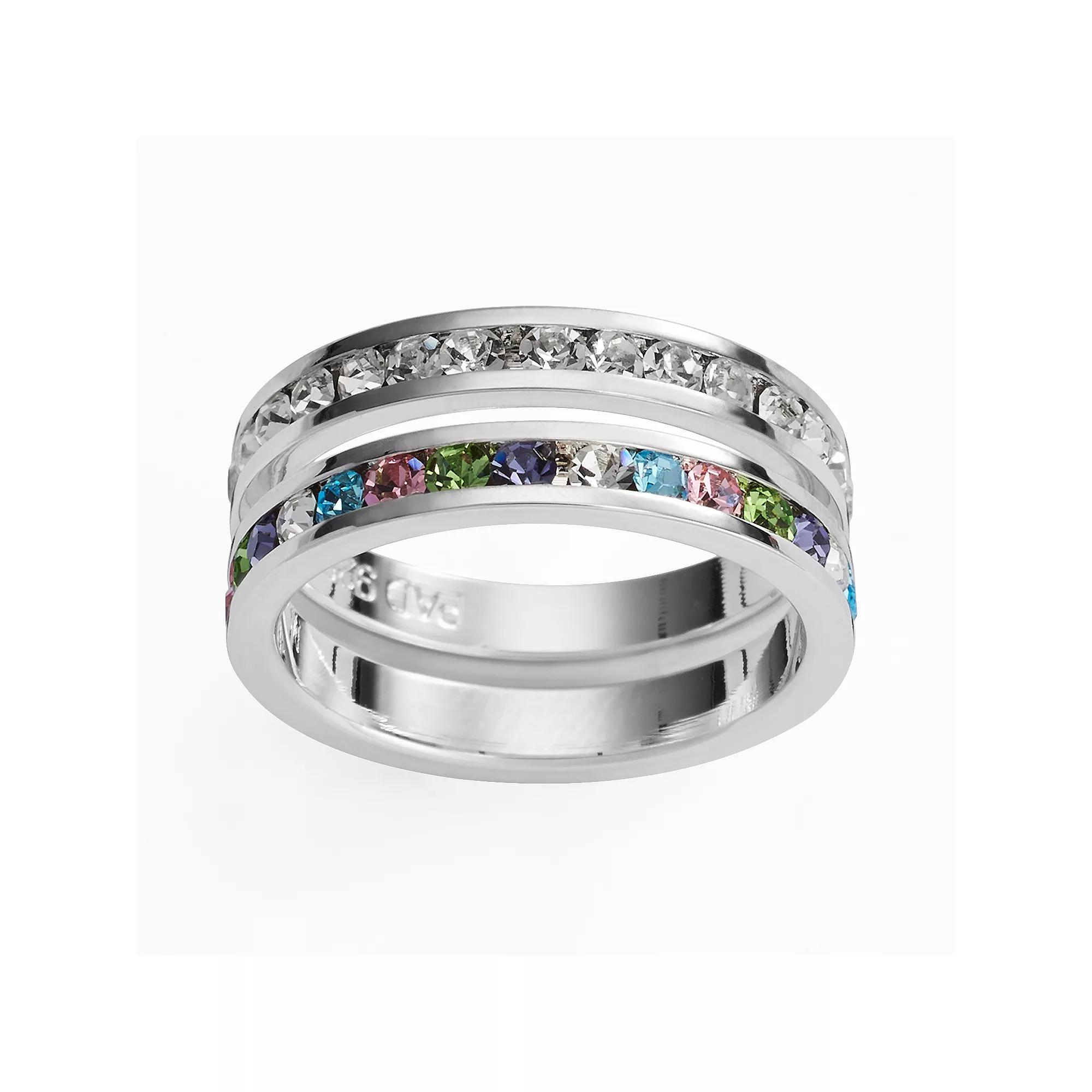 Traditions Jewelry Company Silver Plate Multicolored Crystal Stack Ring Set, Women's, Size: 8 Product Image
