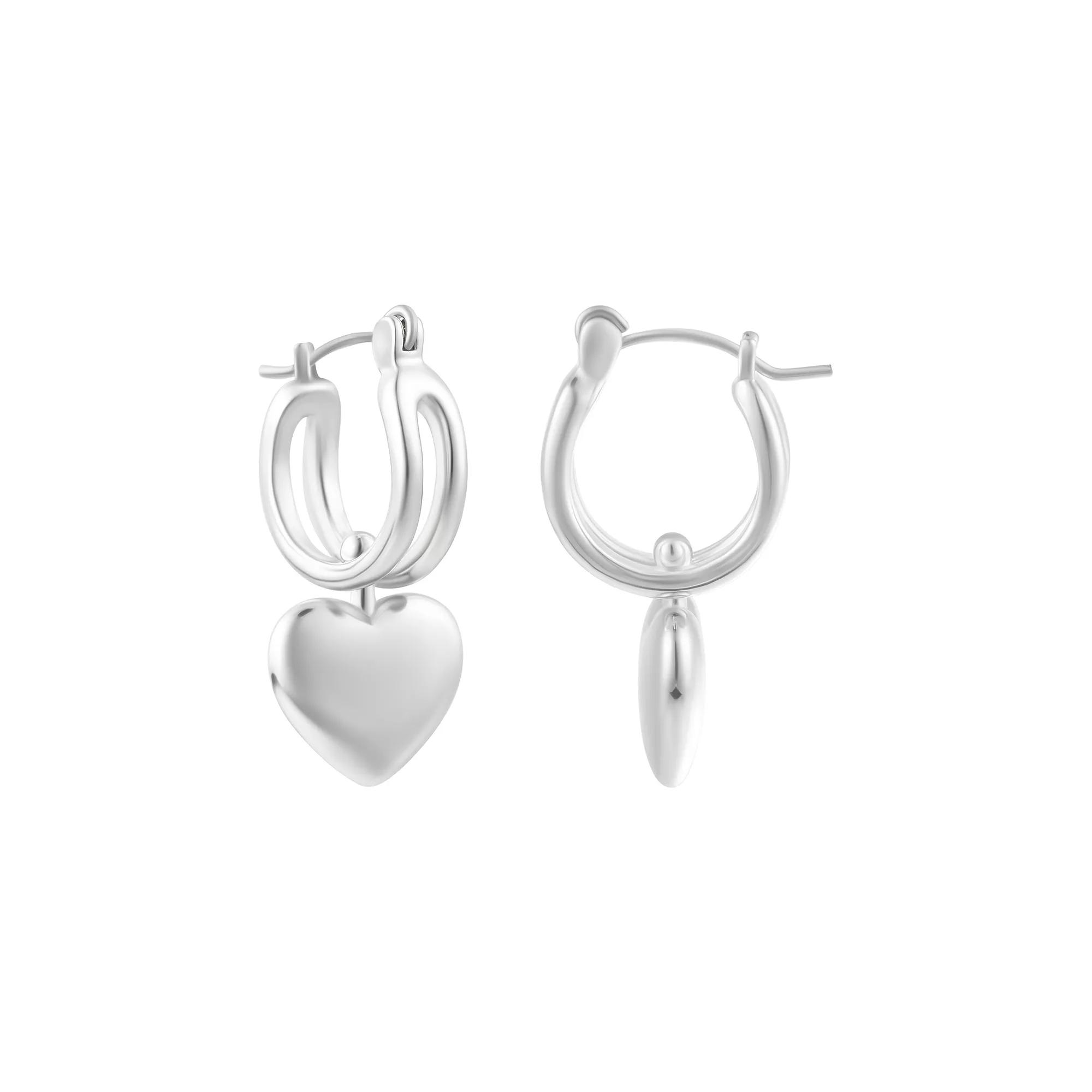 Adornia Silver Tone Heart Huggie Hoop Earrings, Women's Product Image