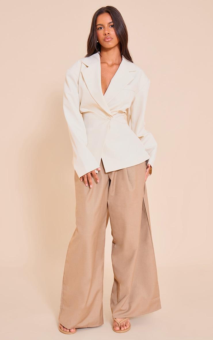 Petite Ecru Tailored Cinched Waist Blazer Product Image