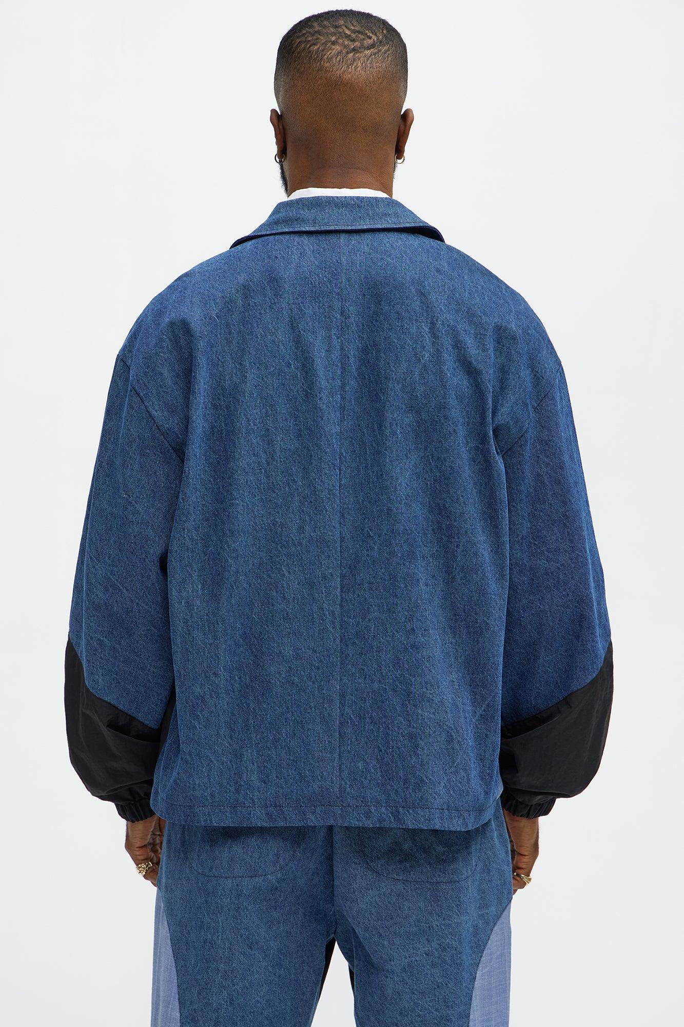 Color Block And Denim Track Jacket - Blue/combo Product Image