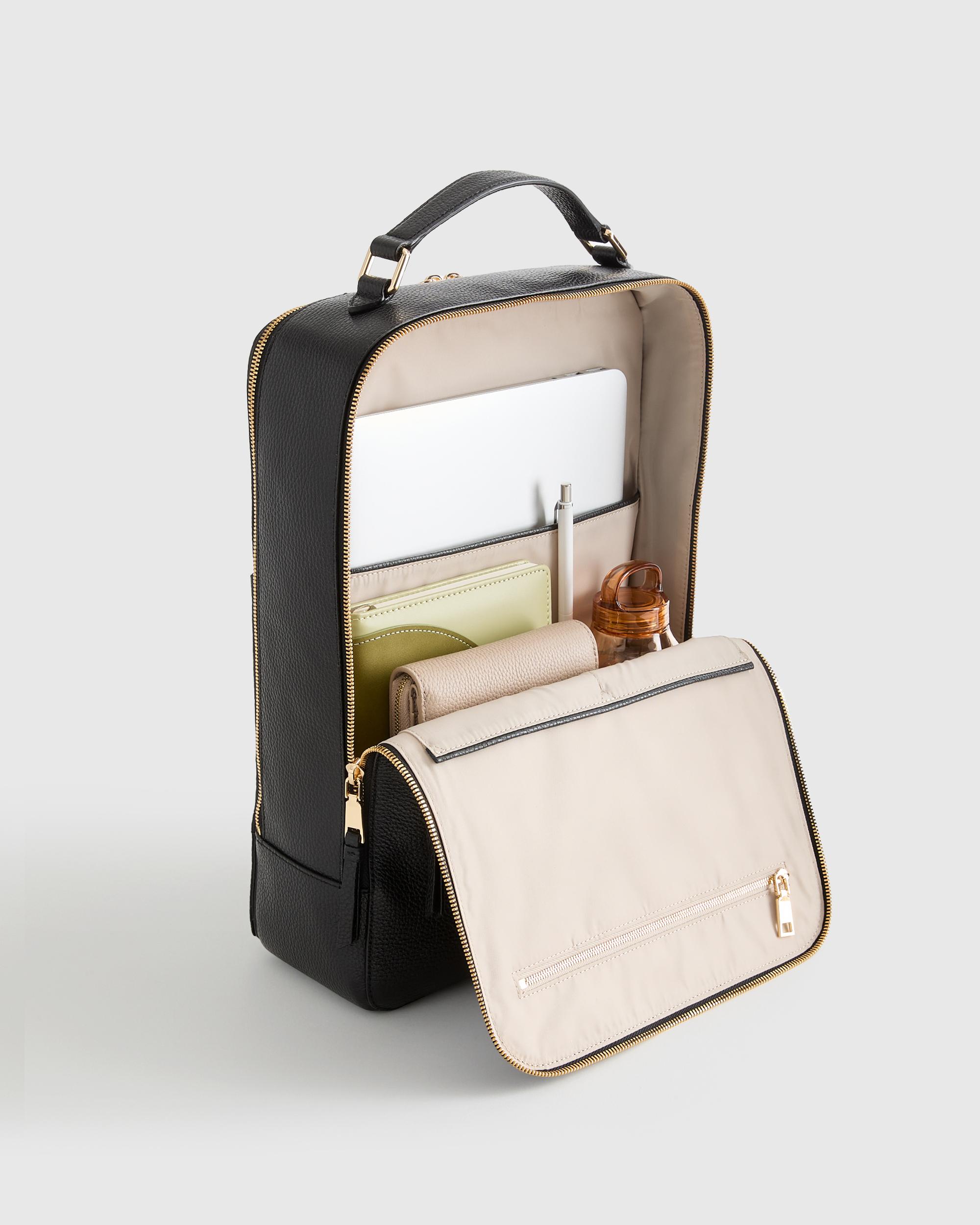 Quince | Women's Italian Leather Laptop Backpack in Black Product Image