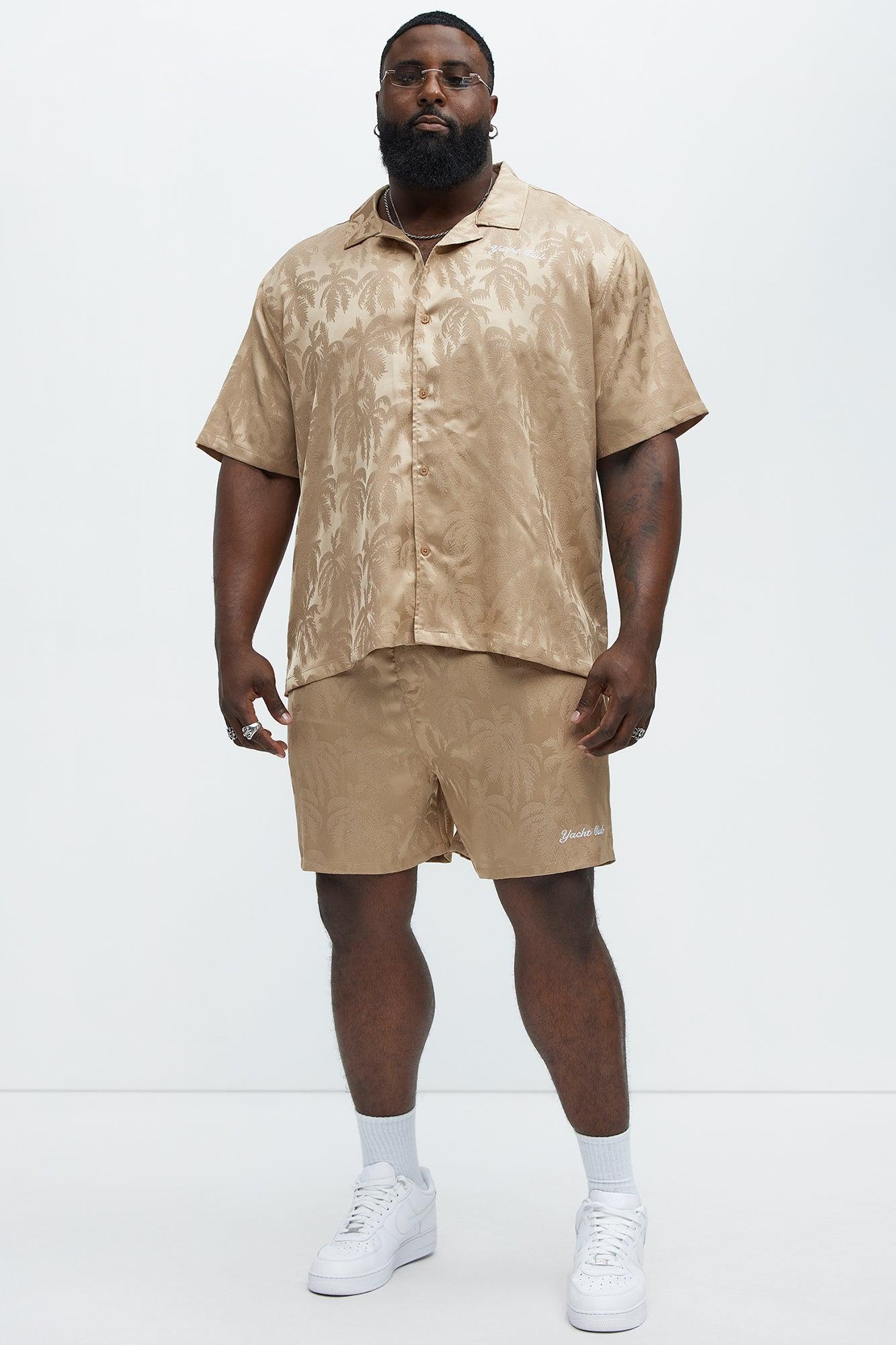 Palm Trees Jacquard Relaxed Shorts - Brown Product Image