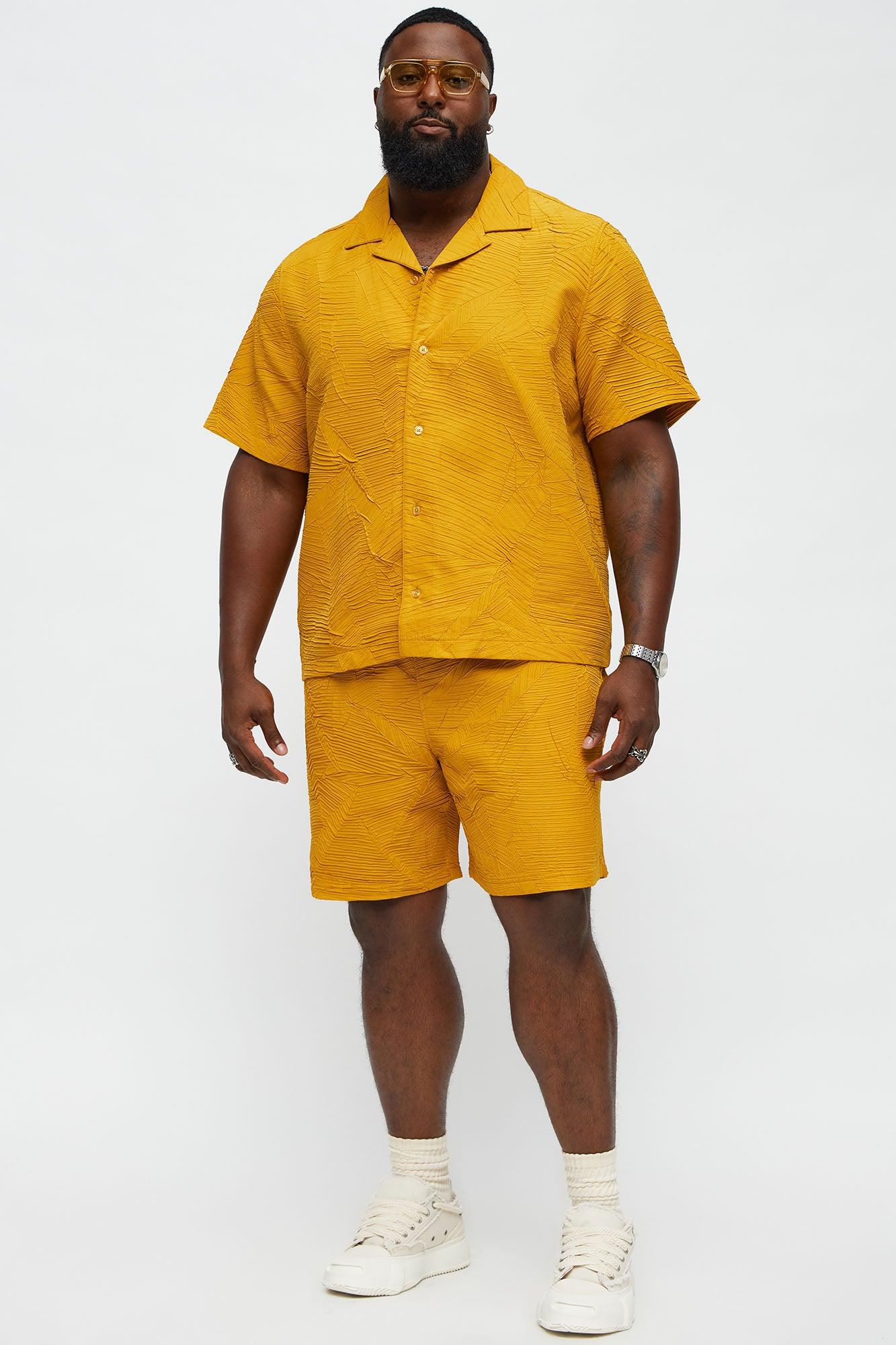 Ponce Textured Cuban Collar Button Up Shirt - Mustard Product Image